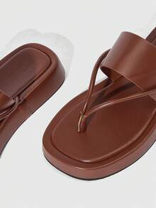 HighSole Women's Minimalist Strap Design Square Toe Platform Slip-On Sandals, Brown, Soft & Comfortable, Non-Slip, Suitable For Casual, Commuting, Shopping, Beach, Vacation, Versatile Summer Outfit Summer Shoes - Brown - View 3