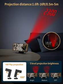 Adjustable LED Projection Alarm Clock Featuring A 12/24 Hour Temperature Display And A Mirror Design, Powered By USB, Suitable For A Bedroom, Home Office, Living Room Decor - multicolor - View 5