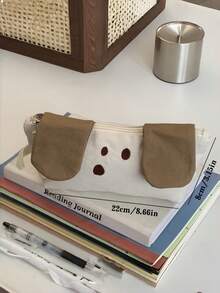 1PC Large Capacity Canvas Durable Lightweight Portable Creative Cute Pencil Case Makeup Bag Cosmetic Organizer Pouch With Zipper Closure Versatile Multipurpose For School Office Travel Home Stationery Supplies Gift Students Adults - Single Piece - View 6