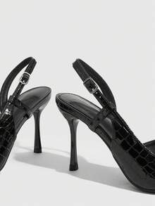 CUCCOO SZL Women's Spring And Summer White Stone Pattern Pointed High Heels Women's Rear Strap Stiletto Shoes Fall Shoes - Black - View 5