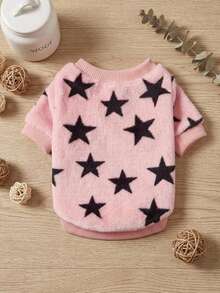 PETSIN 1 Pc Unisex Pet Star Print Warm Crew Neck , Pink Flannel - Multicolor - View 3