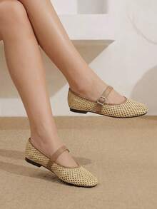 Styleloop Ladies PP Straw Upper, Buckle, Decoration, Flat Shoes - Apricot - View 10