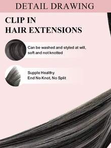 Clip In Hair Extensions Real Human Hair Remy Human Hair Extensions Clip Ins For Women, Natural Human Hair Clip Ins Hair Extensions - S1B/GREY/1B - View 7