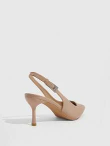 CUCCOO SZL New Fashion Pointed Toe Apricot Back Strap Rhinestone Buckle Stiletto High Heel Pumps Minimalist Commuter Sexy Party Evening Women's Shoes - Apricot~ @ - View 3