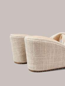 Styleloop Ladies Shoes, Linen Texture, Beige, Open-Toed, Wedge Sandals, Retro Style, Suitable For Summer French Casual Vacation Wear - Beige - View 6