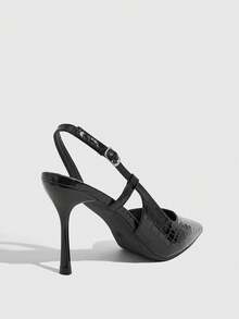 CUCCOO SZL Women's Spring And Summer White Stone Pattern Pointed High Heels Women's Rear Strap Stiletto Shoes Fall Shoes - Black - View 3