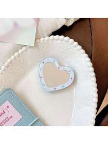 ShellaStory Heart-Shaped Mirror Stand Compatible With Apple 17PM Phone Case Compatible With Iphone 16, Suitable For 15, Highly Attractive 14, Soft 17, Fresh Checkered Fashion, Personalized, Girl, Creativity, Simple Style, Fresh And Simple, Niche, Ins Style - Blue - View 8