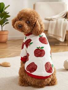 PETSIN 1 Pc Red Apple Print Flannel Sweatshirt For Autumn And Winter, Thick And Warm Pet Clothing - Multicolor - View 4