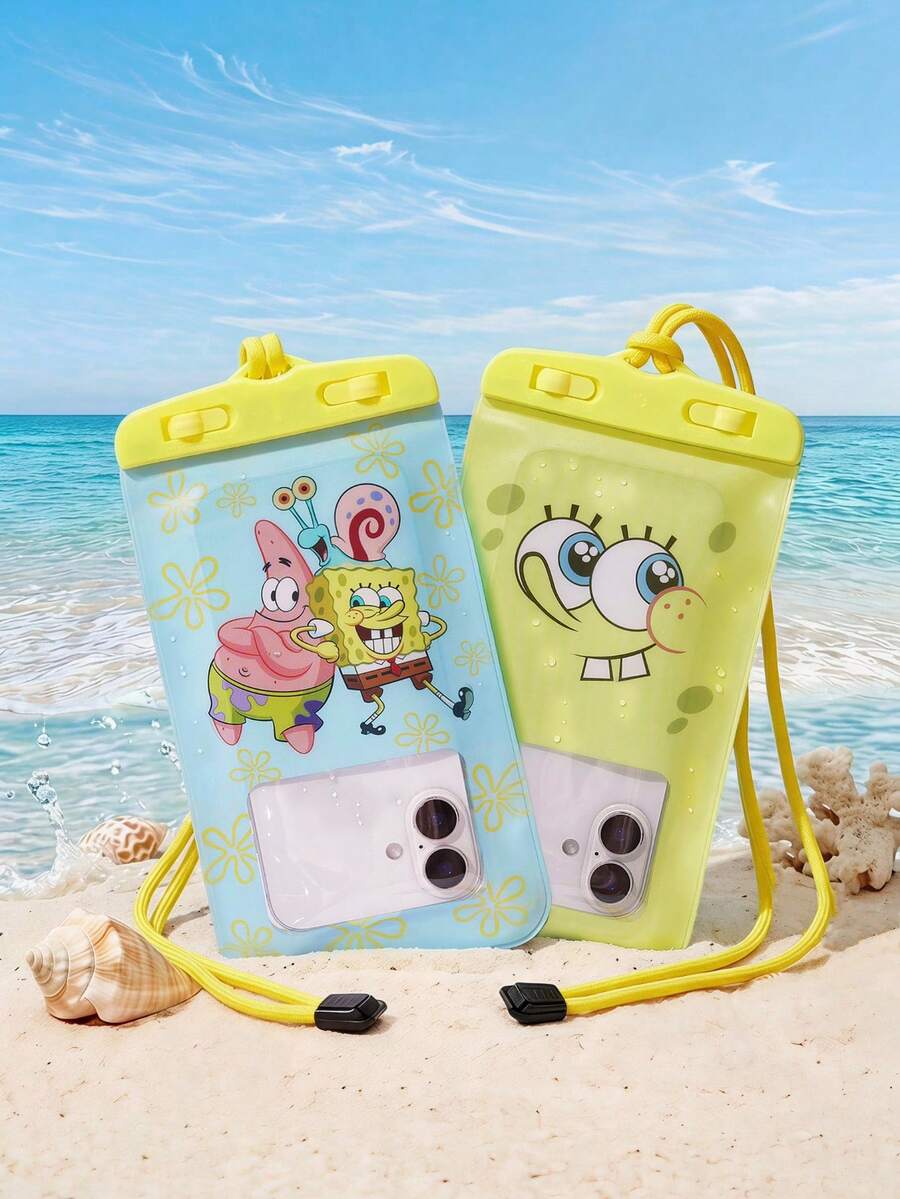 SpongeBob SquarePants | POKOJA LAND Waterproof Phone Pouch Touchscreen Compatible Swimming Diving Rafting River Trekking Hot Spring Water Park Floating Air Cushion Won't Sink IPX8 Waterproof Sealed Lanyard Neck Strap Transparent HD Large Capacity Universal Under 7.2 Inch All Phones - View 1