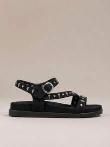 HighSole Women's Casual Buckle Design Flat Sandals For Daily Wear And Vacation Summer - Black - View 2