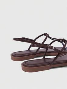 HighSole Sandalias planas para mujer con tira en el dedo, cómodas para primavera/verano, uso exterior/interior, moda minimalista, adecuadas para vacaciones, desplazamientos diarios, zapatos de verano de estilo retro elegante - Café - Ver 4