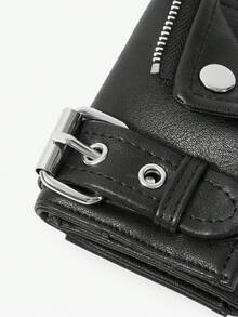Viva Strut 1 buah Dompet Pendek Kulit Imitasi Hitam Modis, Personalisasi Gaya Jalanan Manis dan Keren untuk Gadis Y2K, Desain Resleting, Slot Kartu Ganda - Hitam - View 5