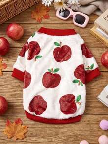 PETSIN 1 Pc Red Apple Print Flannel Sweatshirt For Autumn And Winter, Thick And Warm Pet Clothing - Multicolor - View 3