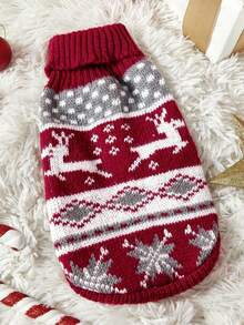 PETSIN 1 Pc Warm Christmas Pet Sweater: Reindeer Snowflake Color Blocking Design Animal Clothing - Multicolor - View 10