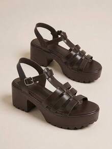 HighSole 女士时尚黑色高跟凉鞋，适合夏季毕业典礼、舞会、度假等各种场合，包括夏季、圣诞节、秋季、新年等节日。 - 摩卡棕 - 查看 1