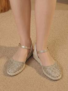 Styleloop Women's Wedges & Platform Shoes, Breathable Metal Mesh Wedges, Bohemian Style, Vacation Wear, Travel Essentials, Commuting Versatile - Gold - View 6