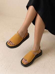 HighSole Slouchy Simple Wide-Sided Sandals Back Lace-Up Open-Toed Round Toe Thick-Soled Casual Vacation Style Women's Sandals Seaside Outing Daily Wear - Yellow - View 7