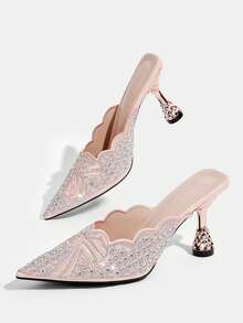 CUCCOO TILAWA Elegant And Sexy Pointed Women's High Heels, Exquisite And Stylish Embroidered Laser Rhinestone Design, With A Slip-On Design - Champagne - View 7