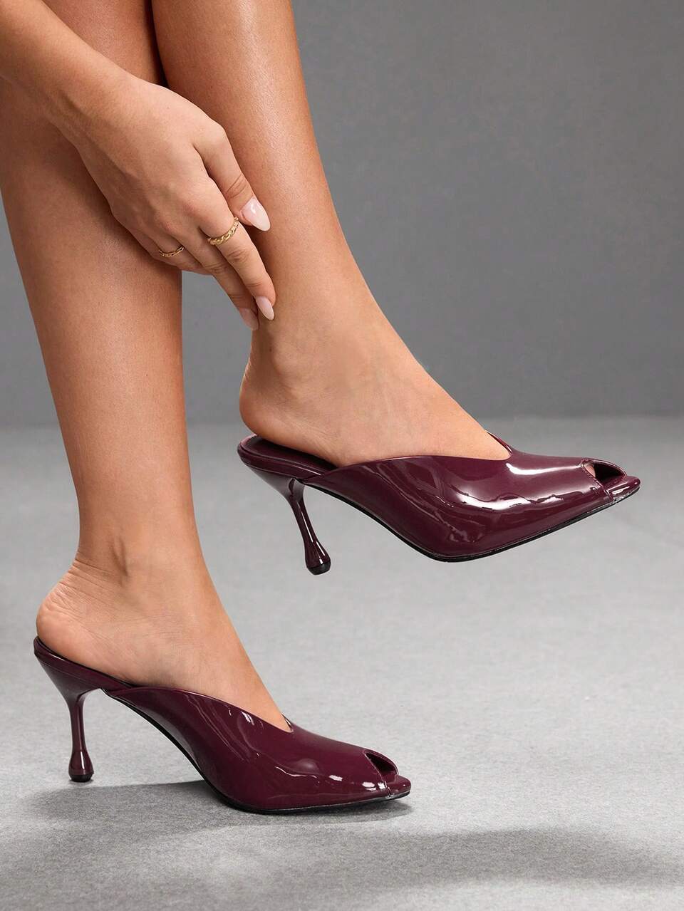 CUCCOO SZL Ladies Fashion Elegant Banquet Stiletto Small Round Toe Peep Toe Mules Women's Sandals