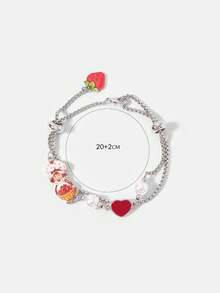 Strawberry Shortcake X SHEIN New Creative Cartoon Pattern Printing Bracelet, IP Joint Design, Lovely Personalized, Simple And Generous, Can Also Be Used As Accessories - Platinum - View 5