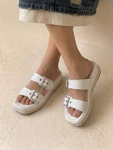 HighSole Women's Thick-Soled Sandals, Casual Solid Wedge Sandal Vacation Shoes Summer - Apricot - View 5