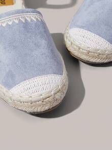 Styleloop Ladies Blue Bohemian Vacation Embroidered Strap Hemp Rope Flat Shoes - Blue - View 5