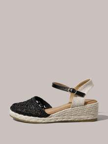 Styleloop Women's Wedges & Platform Shoes, Black Mesh Hollow Sandals, Bohemian Style, Island Vacation, Versatile For Travel And Commuting, A Must For Travel - Black - View 6