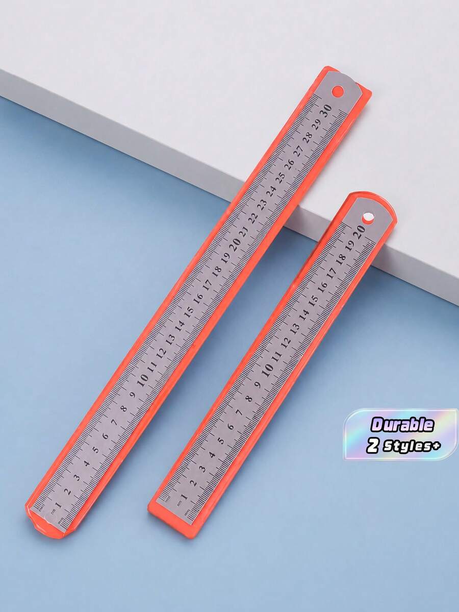 1/20pcs, Durable Metal Steel Ruler 20/30cm Thick Woodworking, Student, Used For Precise Measuring Tools, Standard Aluminum Alloy Steel Ruler - multicolor - View 1