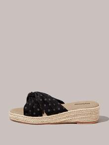Styleloop Spring And Summer Casual Hemp Rope Bottom Black Polka Dot Women's Slope Heel Platform Sandals Slippers Daily Commute Simple Vacation Travel Pastoral B - Black - View 3