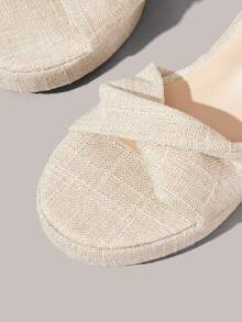 Styleloop Ladies Shoes, Linen Texture, Beige, Open-Toed, Wedge Sandals, Retro Style, Suitable For Summer French Casual Vacation Wear - Beige - View 5