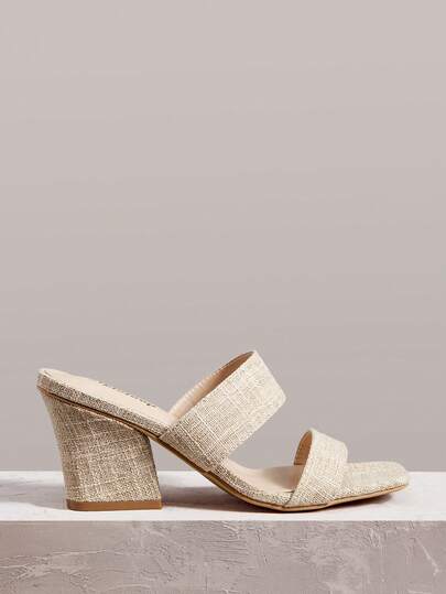 Styleloop Ladies Shoes, Linen Texture, Camel, Open-Toed, Mid-Heeled Sandals, Retro Style, Suitable For Summer French Leisure Workplace Vacation