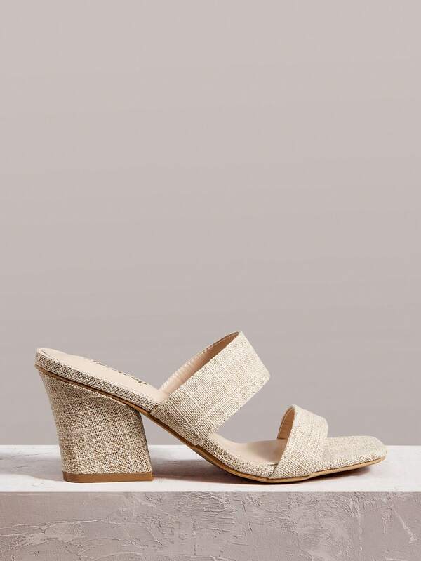 Styleloop Ladies Shoes, Linen Texture, Camel, Open-Toed, Mid-Heeled Sandals, Retro Style, Suitable For Summer French Leisure Workplace Vacation