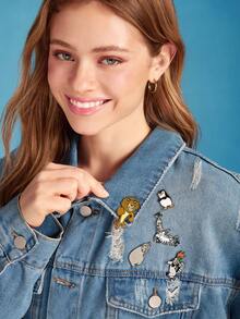 SHEIN MADAGASCAR 5入組時尚可愛卡通動物胸針徽章，彩色鋅合金滴油珠寶飾品配件，適用於外套與書包扣飾 - 彩色 - 查看 4