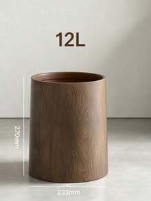 Faux Wood Grain Flip Lid Trash Can, Cylindrical Lid Waste Bin, Home Decor - Multicolor - View 10