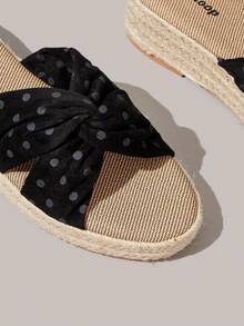 Styleloop Spring And Summer Casual Hemp Rope Bottom Black Polka Dot Women's Slope Heel Platform Sandals Slippers Daily Commute Simple Vacation Travel Pastoral B - Black - View 5
