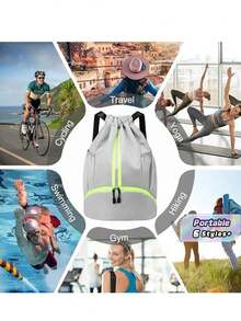 1pc Sports Drawstring Backpack For Men Women, String Bag With Shoe Compartment & Waterproof Wet Pocket, Adjustable Wide Straps, Gym Swimming Soccer Basketball Storage Bag - Multicolor - View 1