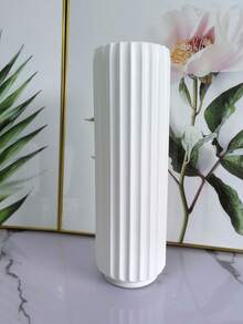 1 White Cylindrical Plastic Vase With Ceramic-Like Texture, Featuring Simple Texture Design And Serving As A Decorative Vase In Modern Nordic Style. It Boasts Geometric Textures, Minimalist Modern Design, A Non-Slip Base And An Elegant Shape - Multicolor - View 11