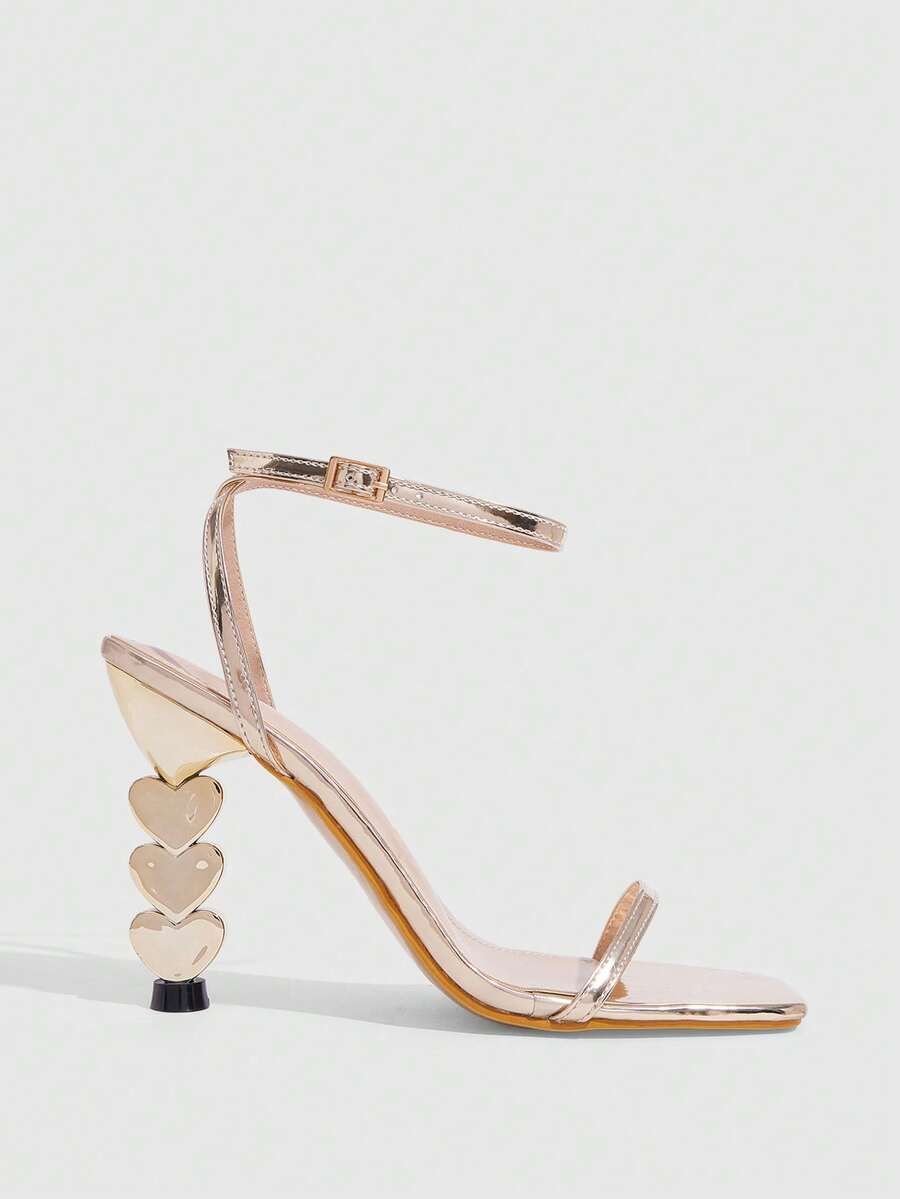 CUCCOO SZL Ladies Fashion Party Closed Round Toe High Heels Sandals With Rear Straps - Champagne - View 1