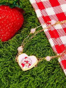 Strawberry Shortcake X SHEIN A Double-Circle Thin Chain Fashionable Girl Bracelet, The Best Option For Gift Giving - Pink - View 5