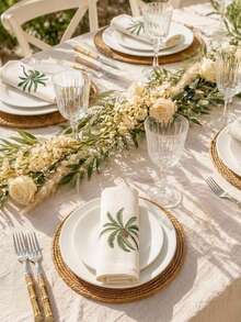 Cirelle 1/2/4 Pcs Embroidered Palm Tree Cloth Napkins, Off-White Dinner Napkins With Green Tropical Palm Embroidery, Washable Reusable Table Napkins For Dining Room Decor - Multicolor - View 4