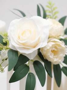1 Peça Arranjo Floral Artificial de Eucalipto e Rosa para Encosto de Cadeira, Decoração de Casamento e Festa ao Ar Livre, Ornamento de Mesa, Plástico Realista, Sem Rega, Fácil Manutenção, Versátil para Uso Interno e Externo, Decoração para Casa e Jardim, Presente - Multicolorido - Visão 8