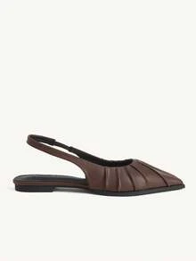 CUCCOO CHICEST Korean Gentle Style Coffee Brown Versatile Commuter Sandals Women, Niche Design Wrinkled Pointed Back Strap, Comfortable Flat-Bottomed Closed Toe Single - Coffee Brown - View 11