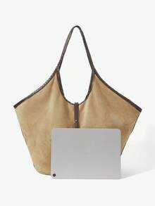 Maija Ladies Fashionable Elegant Simple Versatile Classic Khaki Suede Tote Bag, Commuter Dating Daily Shopping Going Out To School - Khaki suede - View 4