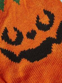 PETSIN 1pc Halloween Funny Expression Pumpkin Pattern Pet Dog Orange Sweater - Multicolor - View 8