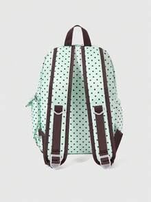ROMWE Anime Vintage Mint Green Polka Dot Printed Backpack Star Zipper Multi-Pocket Contrast Color Fashion Casual Unisex Large Capacity Backpack - Mint Green - View 4