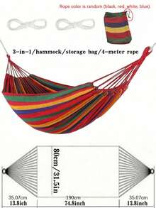3-In-1 Hammock: A Durable And Portable Hammock Made From Comfortable Fabric. Comes With A Travel Bag And Ropes, Perfect For Garden Camping, Indoor/Outdoor Terraces, Balconies, Backyards, Beaches, And Parks. - multicolor - View 13