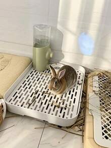 1 Pack Double Layer Square Pet Litter Box With Drain Outlet, Small Animal Potty Trainer For Rabbits, Guinea Pigs, All Season Available - Multicolor - View 2
