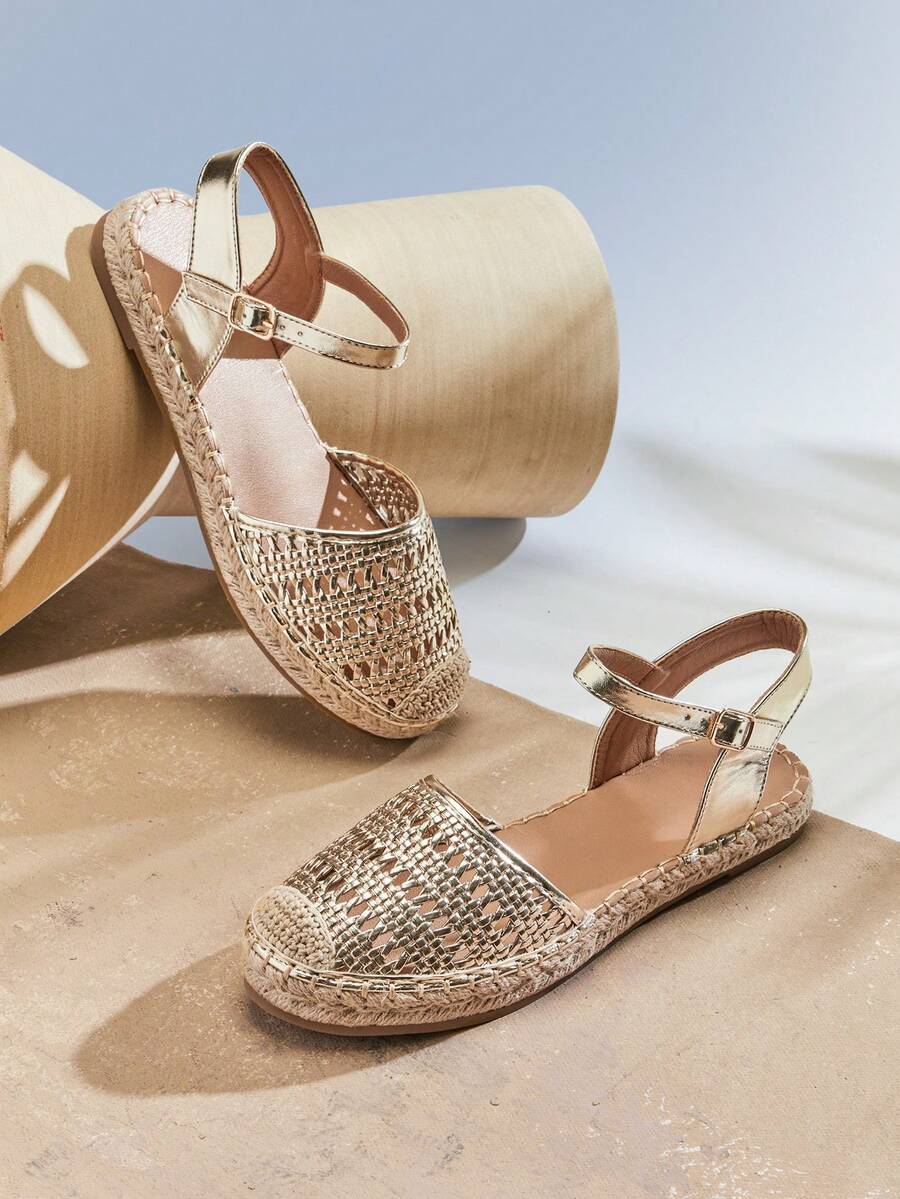 Solezae Damen Mode Lässig Bequeme Runde Zehenspitze Espadrilles - Gold - Übersicht 1