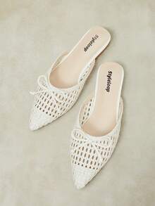 Styleloop Ladies Pointed Real Woven Splicing Daily Travel Casual Versatile Fashion Sandals Flat Summer Shoes Fall Shoes - Beige 2 - View 1