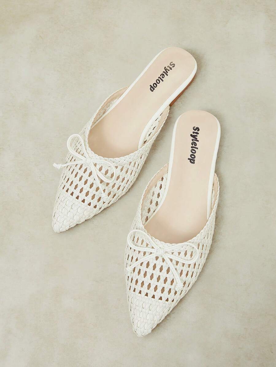 Styleloop Ladies Pointed Real Woven Splicing Daily Travel Casual Versatile Fashion Sandals Flat Summer Shoes Fall Shoes - Beige 2 - View 1